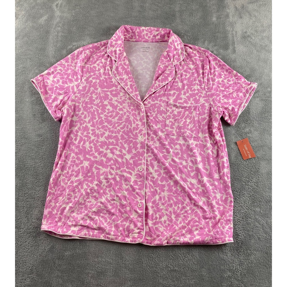 State of Day Intimates Pink Brush Strokes Modal Pajama Top NWT Large 100201152MS
